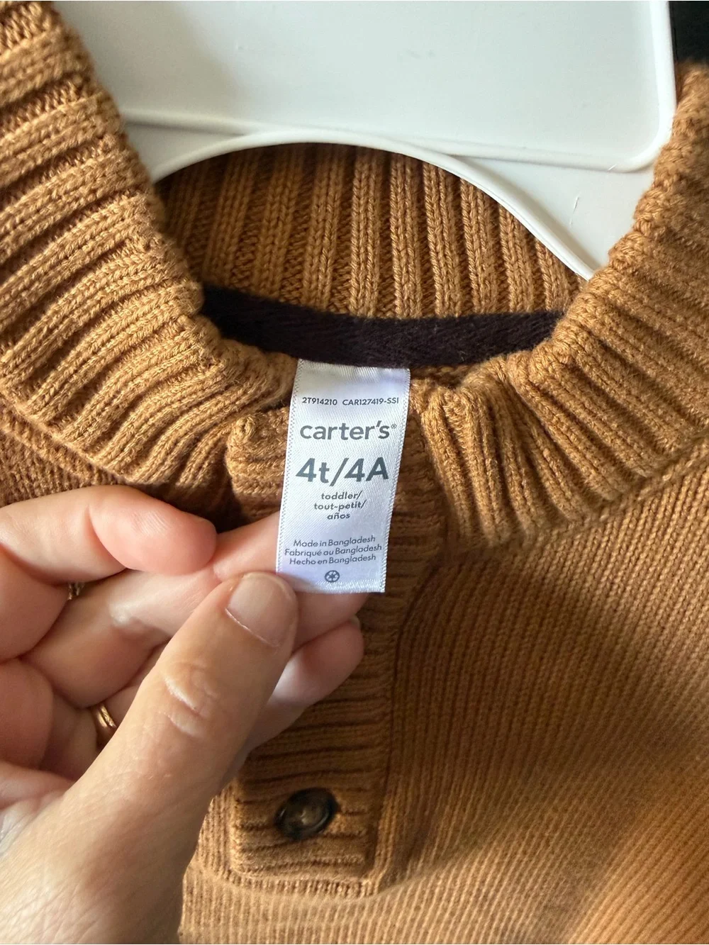 Carter's Camel/Tan Button-Neck Knit Sweater